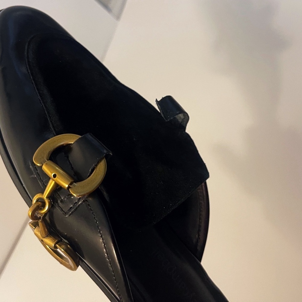 Jeffrey Campbell Suede Upper Black Mules with Gold Buckle Academua Fall - Picture 10 of 12